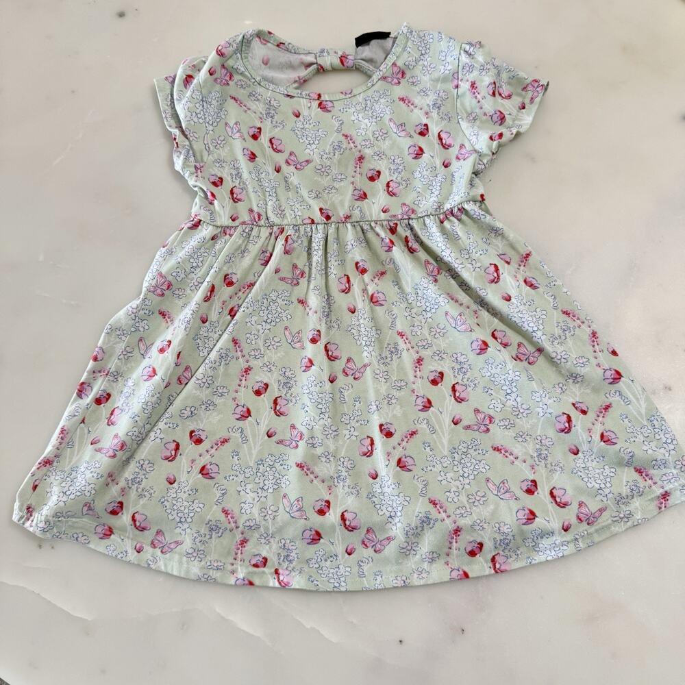 Picapino Girls Summer Dress Size 6, Green Floral Butterfly Pattern Soft